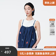 幻走（MOVEUP）【商場(chǎng)同款】2025夏季新款細(xì)肩帶繡花流蘇下擺短款背心女 牛仔藍(lán) S
