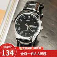 卡西歐（CASIO） 卡西歐(CASIO)男表休閑簡約石英皮帶手表學生腕表商務送男友禮物 黑盤黑帶皮帶MTP-V006L-1B