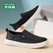 木林森男鞋夏季新款輕便透氣板鞋休閑鞋子男 黑色 39