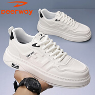 德?tīng)柣莅逍?025夏季新款白色休閑鞋男生運動(dòng)鞋子低幫潮流百搭小白鞋子 151193701白黑 40 (250mm) 標準皮鞋尺碼