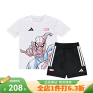 adidas2025新款短袖套裝短褲運(yùn)動(dòng)休閑戶外兩件套男女學(xué)生小童IT8777 JF3655 110