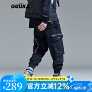 GUUKA潮流工裝褲男士運(yùn)動(dòng)褲子秋季機(jī)能風(fēng)休閑褲寬松長(zhǎng)褲日系街頭束腳褲 黑色 L