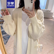 羅蒙（ROMON）秋冬新款百搭深灰色中長(cháng)款毛衣外套女寬松慵懶風(fēng)軟糯針織開(kāi)衫 米白色 均碼 均 碼-80-130斤