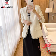 AEMAPE蕾絲拼接小香風(fēng)西裝外套女2025年春季新款韓系溫柔風(fēng)顯瘦西服休閑 米杏色  常規(guī) S 80-105斤