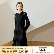 顏域黑色連衣裙春冬季女裝2024年新款顯瘦連身裙針織假兩件百褶裙 黑色 M/38