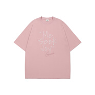 古由卡粉色珍珠燙鉆短袖t恤男夏多巴胺字母印花半袖重磅上衣女 粉色（250克） （建議翻面機洗） XS