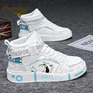 鱷魚恤男鞋冬季青少年中大童初中學(xué)生高幫運(yùn)動中幫休閑加絨棉鞋小白板鞋 白灰 39