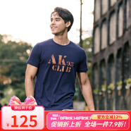 AKSERIESAK男裝復古AK字母經(jīng)典暈染印花親膚舒適圓領(lǐng)休閑短袖T恤男1700083 藏藍色 S
