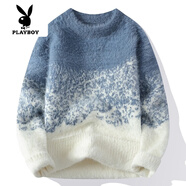 花花公子秋冬季新款漸變半高領(lǐng)毛衣青少年學(xué)生針織衫加厚非羊保暖毛衫線(xiàn)衣 藍色 L