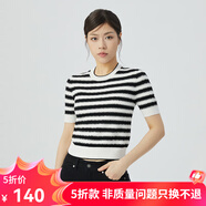 哥弟真的好（GIRDEAR）女裝肌理感條紋拼色圓領(lǐng)短袖針織T恤衫女A301281 黑白 L (4碼)
