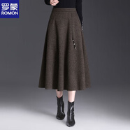 羅蒙（ROMON）垂感遮胯毛呢裙a字半身裙女中長(cháng)款2025年高腰中式秋冬新款大擺裙 灰色 星空呢面料【裙長(cháng)75cm】 L 建議105-115斤