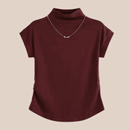 胖東來(lái)【商場(chǎng)同款】2025女裝新款上衣半高領(lǐng)女士T恤女短袖秋季氣質(zhì)正肩飛袖收腰顯瘦 安可拉紅【含項鏈】 M