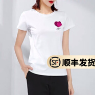 幻黛短袖t恤女夏季女裝棉白色打底衫品牌純色女士短袖新款印花白t恤女 白色款-小桃心印花 L 【建議100-110斤】