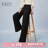 菲妮迪（FINITY）品牌休閑褲春季新款簡約休閑風(fēng)高腰黑色直筒修身長褲女 黑色 S