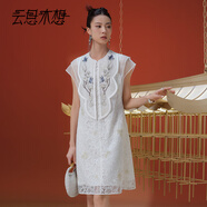 云思木想Ysimo-X摩登中國(guó)風(fēng)2025夏季繡花短袖A型蕾絲連衣裙13474 白色 S