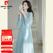 皮爾卡丹（pierre cardin）撿漏專柜女裝今年流行名媛女神范溫柔風藍色連衣裙長裙醋酸緞面 藍色連衣裙 L 【115-130斤】