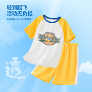 Classic Teddy男女童速干套裝兒童冰感T恤短褲兩件裝中大童裝夏季衣服1 黃色 100