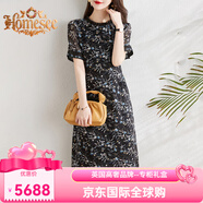 Homesee輕奢國(guó)際高檔品牌連衣裙黑色中國(guó)風(fēng)真絲女裝旗袍風(fēng)圓領(lǐng)桑蠶絲直筒 黑花 M (90-105斤)