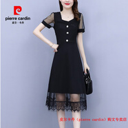 皮爾卡丹（pierre cardin）大碼女裝夏裝新款法式黑裙子收腰顯瘦減齡氣質(zhì)收腹遮肉短袖連衣裙 黑色 L 建議95-110斤