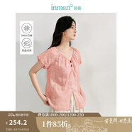 茵曼（INMAN）【苧麻】清麻系列炒色襯衫t恤女裝2025夏季新款短袖上衣 淺粉色 S