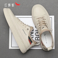 紅蜻蜓男鞋秋冬新款鞋子男士休閑鞋男防滑休閑皮鞋男軟皮軟底經(jīng)典板鞋男 米色HS12017 39 (標準運動(dòng)碼)