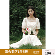 獨(dú)束大碼女裝法式復(fù)古大方領(lǐng)玫瑰印花茶歇裙微胖mm夏日碎花連衣裙 玫瑰花 3XL (尺碼：5)