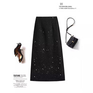 HUALIN FASHION碩依美戀亮片半身裙女春季璀璨星空直筒A字毛呢廣州十三行 黑色 XS
