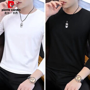 皮爾卡丹（pierre cardin）品牌男裝【限時(shí)特惠】2025長(zhǎng)袖t恤男秋冬百搭打底衫圓領(lǐng)純色內(nèi)搭 EE家黑色+B白色-旗艦款 M 75-90斤