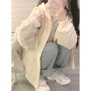 以純（YISHion）杏色寬松休閑衛(wèi)衣2025新款春秋女裝大碼拉鏈開(kāi)衫外套薄款上衣 杏色 L 102-120斤