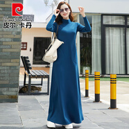 皮爾卡丹（pierre cardin）新款加絨加厚長裙連衣裙長袖大碼半高領(lǐng)超長拖地一步裙一體絨女冬 孔雀藍(lán)（新款半高領(lǐng)長裙120- M 適合90-105斤