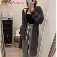 VOYDOVE韓版秋冬加厚過膝長款仿貂絨針織開衫毛毛外套百搭寬松慵懶風大衣 深灰色 S 建議80-95斤