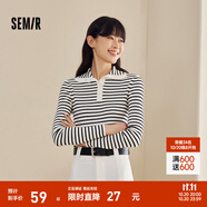 森馬毛衣女短款高領(lǐng)正肩緊身套頭衫休閑風(fēng)冬季顯瘦打底衫簡約氣質(zhì) 黑白色調(diào)00391 L