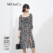 MO&Co.雛菊印花方領(lǐng)七分袖開(kāi)叉連衣裙氣質(zhì)小眾高端裙子女 黑底混合印花 S 160