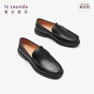 萊爾斯丹（le saunda）商務(wù)低幫真皮舒適圓頭休閑男士樂福鞋63102 黑色 BKL 39