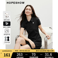 紅袖POLO領連衣裙2025夏季新款女裝字母刺繡收腰顯瘦正肩黑色休閑短裙 黑050 S
