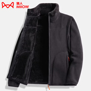 貓人（MiiOW）搖粒絨外套女男情侶抓絨衣加絨冬加厚羊羔絨雙面穿衛(wèi)衣保暖珊瑚絨 ZZ22028黑色-女 XL