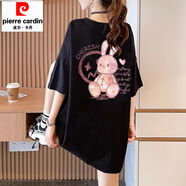 皮爾卡丹（pierre cardin）大碼胖mm純棉短袖t恤女2025新款寬松顯瘦中長(zhǎng)款夏季粉色體恤上衣 黑色情侶裝t恤/甜辣小上衣/中性 XL