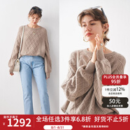 帕羅（PALUOPO）羊絨衫女圓領(lǐng)純色提花慵懶風(fēng)100%山羊絨插肩袖毛衣時尚蝙蝠 深燕麥 M (100碼)