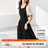 尚都比拉法式連衣裙夏季中長(zhǎng)款a字裙泡泡袖系帶收腰顯瘦裙子 黑色 S 