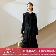 顏域黑色連衣裙春冬季女裝2024年新款顯瘦連身裙針織假兩件百褶裙 黑色1（加厚） L/40