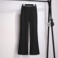 阿瑪施（AMASS）哥弟適用大尺碼女裝松緊腰西裝喇叭褲春季新款胖mm高腰顯瘦休閑黑 黑色【垂感/褲子大尺碼女胖mm顯瘦/今年流行/高端 XL 建議105-125斤