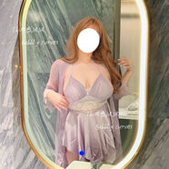 法式紫色清新甜美吊帶睡裙180斤可穿純欲收腰睡袍微透大碼睡裙胖m L 100-120斤 睡裙