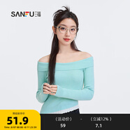 三福毛衣2025秋季蕾絲斜下擺一字肩優(yōu)雅上衣女裝496694 薄荷綠 M