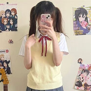 LMVXRM日系校園風(fēng)小眾JK制服Cos服毛衣裙套動(dòng)漫Cosplay 三件套黃色馬甲+短袖襯衫+紅色領(lǐng) XS