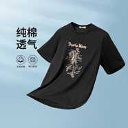 與狼共舞（DANCING WOLVES）【棉】透氣長(cháng)絨棉夏季國潮人標刺繡男士短袖T恤 001黑色 S