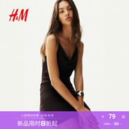 H&M女裝背心吊帶連衣裙2025年夏季新款垂褶網(wǎng)紗吊帶氣質(zhì)裙1291613 深棕色 S 160/88