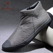 西域駱駝（VANCAMEL）2025新款男鞋加絨一腳蹬高幫棉鞋 灰色(高幫)9105 39