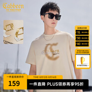 卡賓男裝 【涼感】索羅那暈染印花T恤秋潮流肌理LOGO短袖街頭休閑A 亞麻色05 XL /180/52