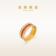 老鋪黃金古法手工足金指環(huán) · 和合1號(hào)紅寶石鉆戒 寬邊款16號(hào)金重約7.39g