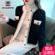 AEMAPE小香風(fēng)撞色開衫外套女2025春秋新款短外套女高級(jí)感名媛上衣 MX-13-8108_黑色 L [建議106-115斤]